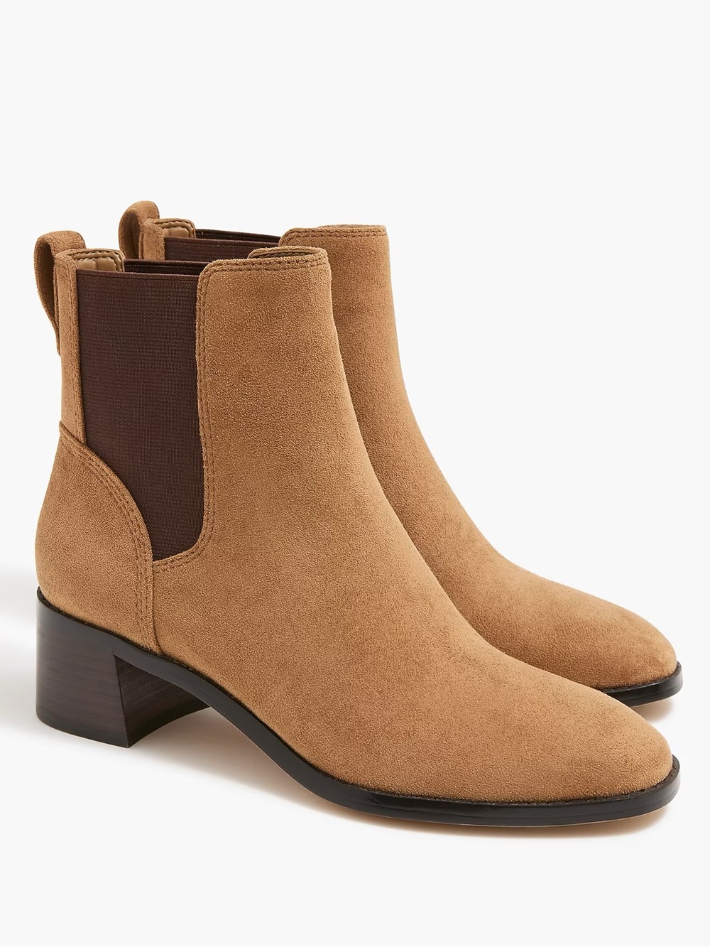 J. Crew Chelsea Boot Suede Leather Stacked Heel Tan Brown Ankle Boho Womens 9.5